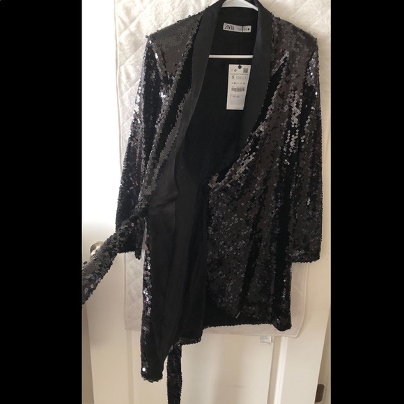 NWT Zara Sequin Blazer Wrap Dress - Picture 6 of 6